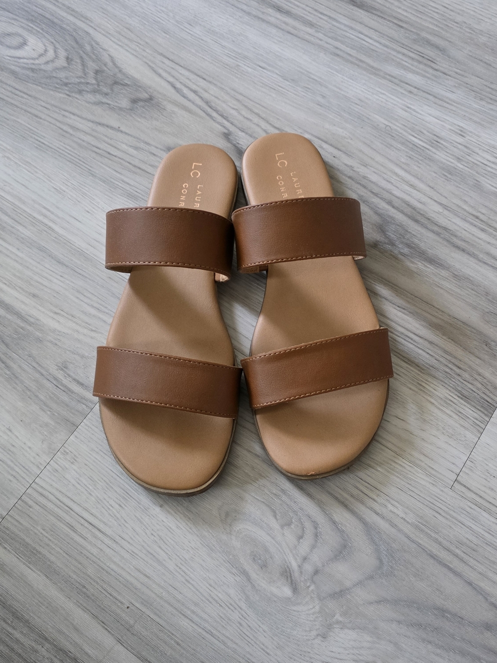 LC Lauren Conrad Tan Double Strap Slide Sandals Women’s Size 9